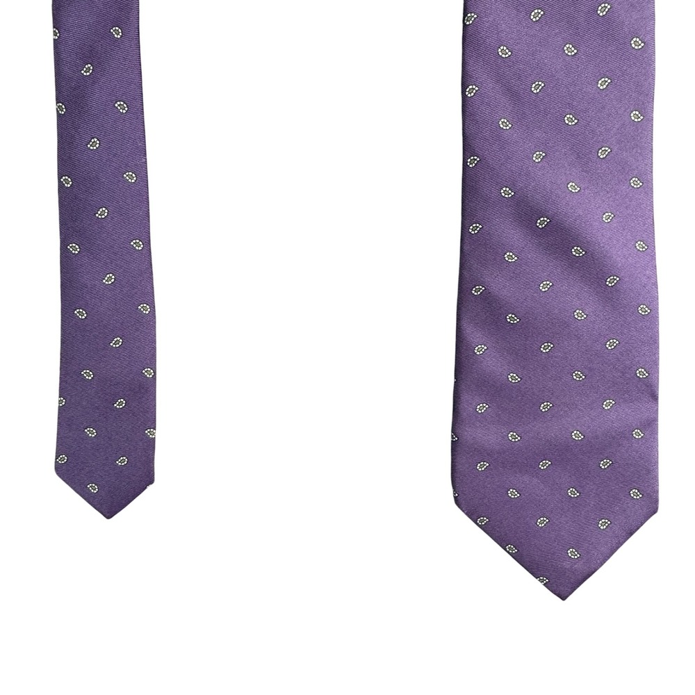 Saks Fifth Avenue Mens Purple Micro Paisley Silk Necktie Made in USA